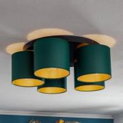 Soho loftlampe, cylinder, rund, 5 lk, grøn/guld