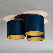 Loftlampe Soho cylindrisk, 3 lyskilder blå/guld