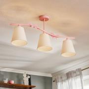 Loftlampe Alice, pink, tre hvide stofskærme