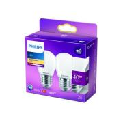 Philips LED-pære E27 P45 4,3 W 2.700K opal 2 stk