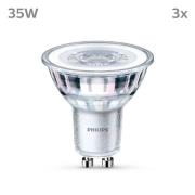Philips LED-pære GU10 3,5W 255lm 827 klar 36° 3 stk