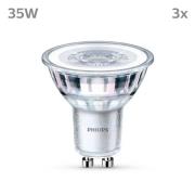 Philips LED-pære GU10 3,5W 275lm 840 klar 36° 3 stk