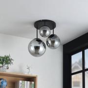 Lindby Teeja-loftlampe, 3 glaskugler, røggrå