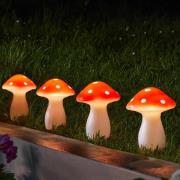 LED-solcelle-jordspyd Fairy Mushroom, 4-sæt, rød/hvid, IP44