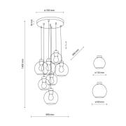 Hængelampe Cubus Mix, sort/farvet, Ø 49 cm, glas, 7 lyskilder.