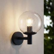 Lindby udendørs væglampe Dangan, sort/klar, glas, Ø 20 cm