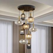 Hængelampe Norma, dæmpbar, 9 lyskilder, fjernbetjening, sort/messing