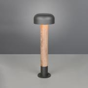 Vejlampe Fraser, grå/trælook, aluminium, IP54, højde 84,5 cm