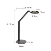 LED-bordlampe Ringlux, sort, metal, justerbar