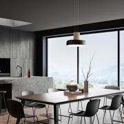 LED-pendellampe Lunar, sort/guld, glas, CCT, dæmpbar