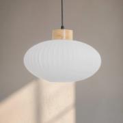 Hængelampe Harmony, Ø 25 cm, hvid/eg, glas/træ