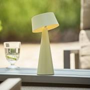 LED-bordlampe Solino, grøn, solcelle/USB, 26 cm, IP44