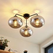 Lindby loftlampe Navidia, Ø 67 cm, sort, røgfarvet glas
