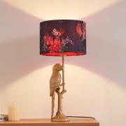 Lindby bordlampe Marula, guld, blomsterprint, tekstil, E27