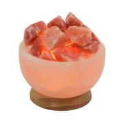 Saltkrystal lampe, rund skål, træfod, ravfarvet