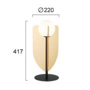 Bordlampe Fedora, højde 42 cm, guldfarvet, metal/glas