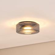 Loftlampe Titania, røggrå/sort, glas, Ø 25 cm