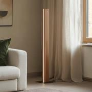 Lucande LED-gulvlampe Lieske, sort, eg, dæmpbar