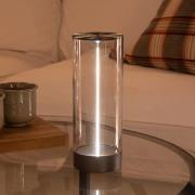 LED-batteridrevet bordlampe Edison, højde 24 cm, grå/klar, IP54