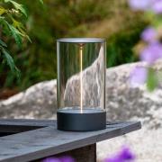 LED-batteridrevet bordlampe Edison, højde 23 cm, grå/klar, IP54