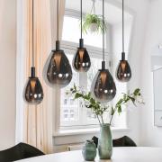 LED-pendellampe Glimsy, 115 cm sort/røggrå glas, 5 lyskilder.