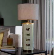 Bordlampe Lucca, beige, højde 67 cm, linnedstof, keramik