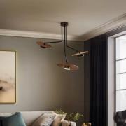 Loftlampe Disk med træelementer, 3 lyskilder