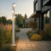 Lucande LED-udendørslampe Velira, lysegrå, 220 cm, 3 lyskilder