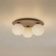 Loftlampe Virlo, 3 lyskilder, opalglas, træ, Ø 42 cm