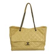 ?gte Beige L?der Chanel Flap Taske