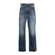 Blå Stonewashed Straight-Leg Jeans