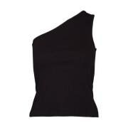 Ribbet One Shoulder Top - Sort