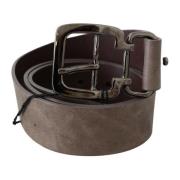 Dark Brown Leather Metallic Square Buckle Belt