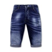 Blå Ripped Shorts Herre Slim Fit -1081- Blå