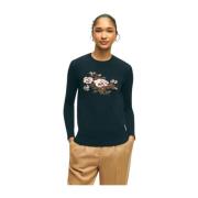 Blå Silke-og-Kashmir Crew-Neck Sweater