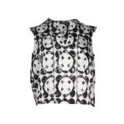 Geometrisk Printet Crop Top i Hvid Bomuld