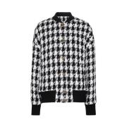 Sort og hvid Houndstooth Bomberjakke