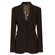 Sort Logo-Plaque Blazer med Leopard Print Foring