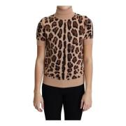 Luksus Leopard Print Uld Turtleneck Top