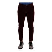 Mørkerød Bomuld Velvet Skinny Herre Denim Jeans