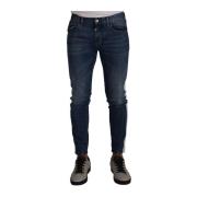 Blå Vaskede Slim Fit Jeans