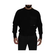 Sort Bomuld Blandet Crewneck Sweater