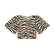 Zebra Printet Krøllet Cropped T-Shirt