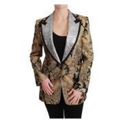 Sort Guld Jacquard Blazer Jakke