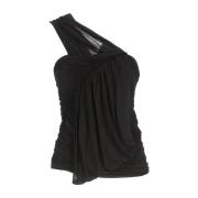 Sort One-Shoulder Top med Asymmetrisk Kant