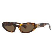 Irregular Shape Sunglasses with Dark Brown Lenses and Gold Logo