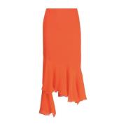 Orange Silke Asymmetrisk Midi Nederdel