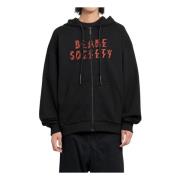 Sort Zip-Up Hoodie med Grafisk Print