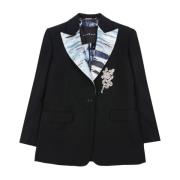 Blazer i 100% ren ny uld med kontrastrevers