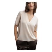 Yoli v-neck silkebluse, creme